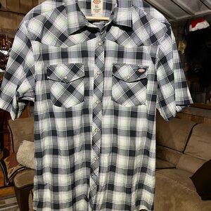 Dickies Men's Black and White Plaid Button Down Shirt